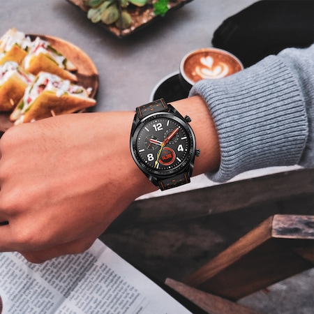 Curea ceas piele naturala ALTY, compatibila cu smartwatch Huawei Watch GT 2 46 mm, Samsung Galaxy Watch 46 mm, Casio, Armani, Guess, Michael Kors, Fossil dama sau barbati, latime curea 22 mm, Negru [3]