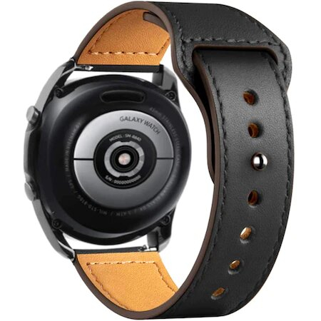 Curea ceas piele naturala ALTY, compatibila cu smartwatch Huawei Watch GT 2 42 mm, Samsung Galaxy Watch 46 mm, latime curea 20 mm, Negru [1]
