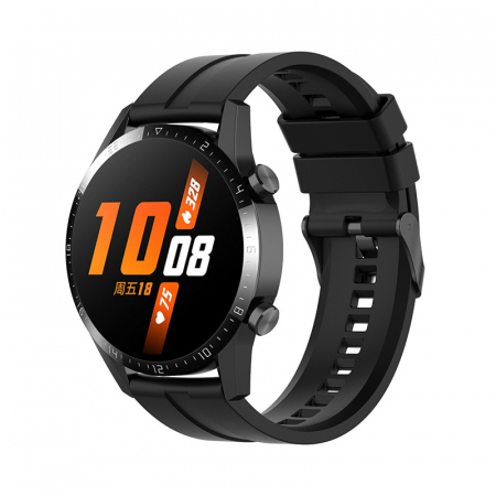 Ceasuri smart - Curea silicon neagra ALTY 22 mm, design Sport, compatibila cu Samsung Galaxy Watch 46mm, Frontier 46mm, Huawei Watch GT 2 46mm, sau orice ceas de 22 mm latimea curelei