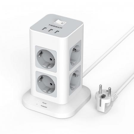 Cabluri si Accesorii - Prelungitor TESSAN cu 3 porturi  USB, 8 prize de curent alternativ,  Protectie la supratensiune, 2 m.jpg