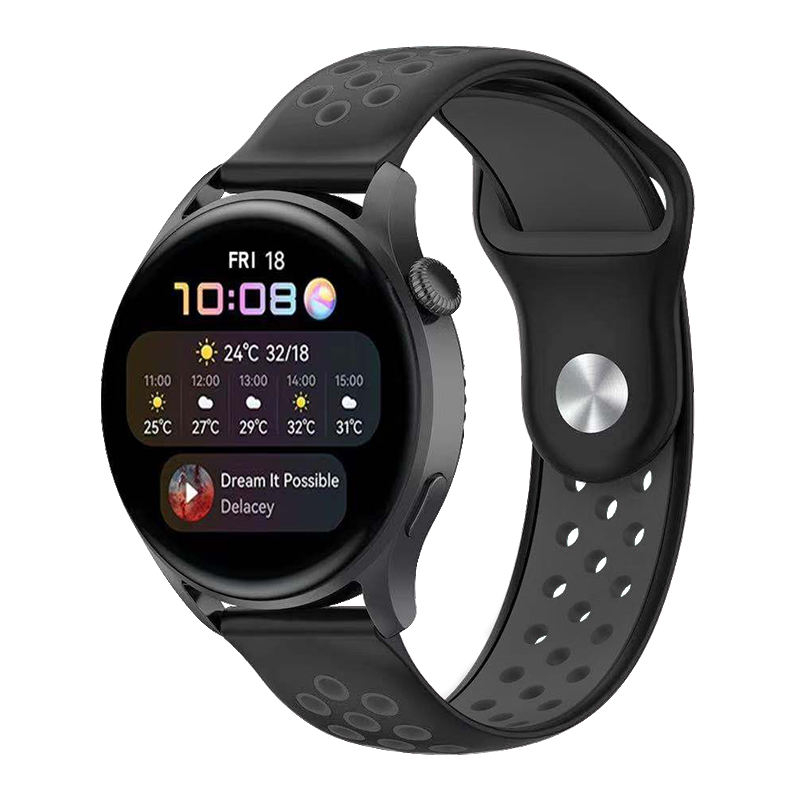 Curea silicon ALTY 20 mm, design Sport, compatibila cu Samsung Galaxy Watch 42mm, Huawei Watch GT 2 42mm, sau orice ceas de 20mm latimea curelei Negru