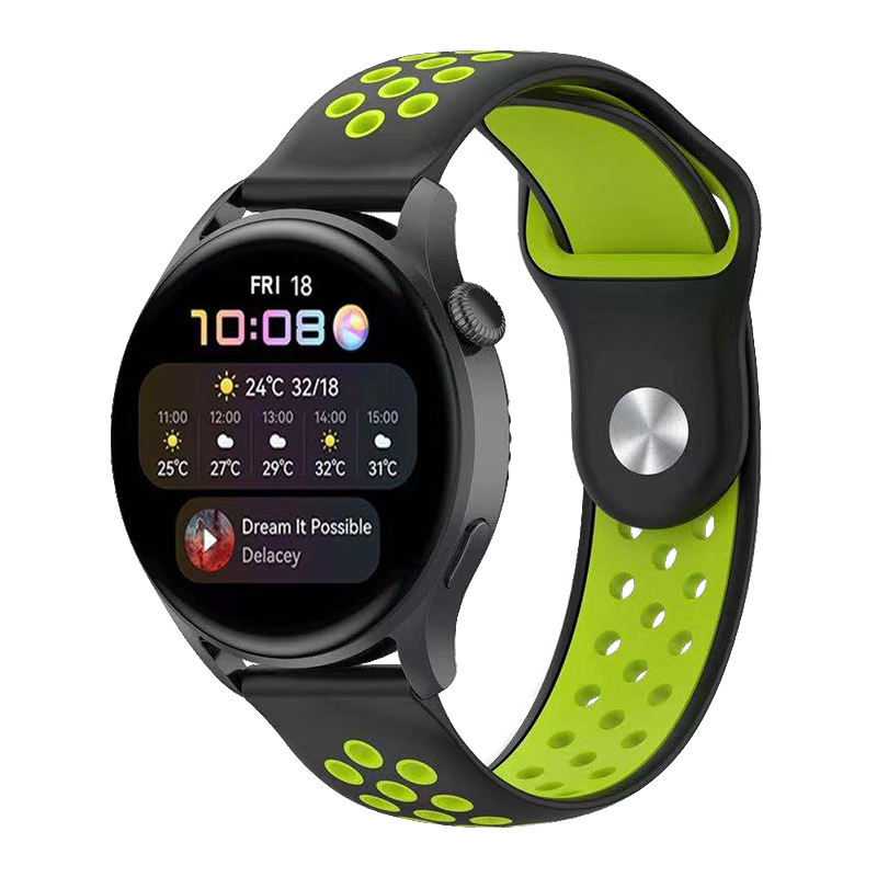 Curea silicon ALTY 20 mm, design Sport, compatibila cu Samsung Galaxy Watch 42mm, Huawei Watch GT 2 42mm, sau orice ceas de 20mm latimea curelei Negru