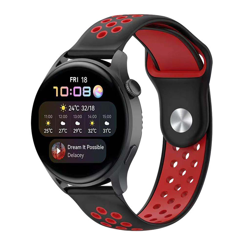Curea silicon ALTY 20 mm, design Sport, compatibila cu Samsung Galaxy Watch 42mm, Huawei Watch GT 2 42mm, sau orice ceas de 20mm latimea curelei Negru