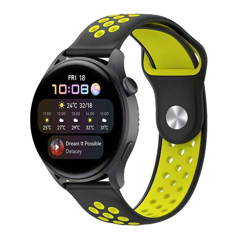 Curea silicon ALTY 20 mm, design Sport, compatibila cu Samsung Galaxy Watch 42mm, Huawei Watch GT 2 42mm, sau orice ceas de 20mm latimea curelei Negru