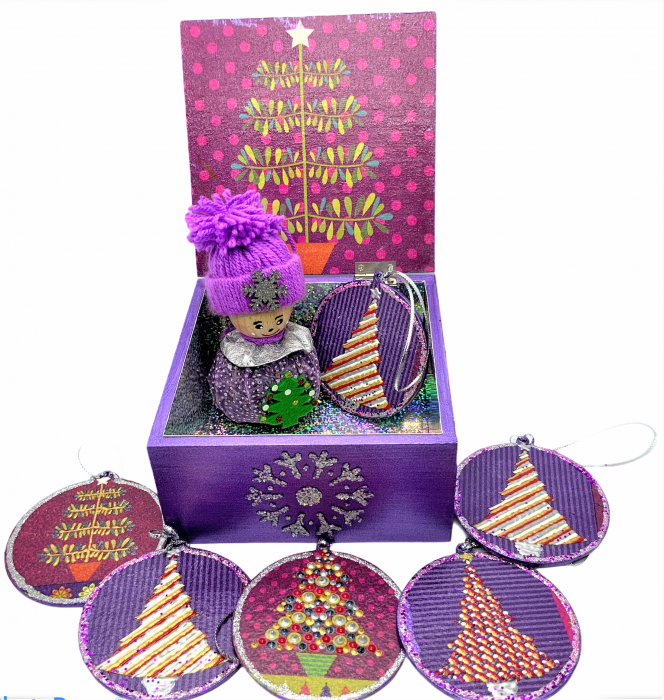 Set decorațiuni WOODEN BOX - Purple  handmade [1]