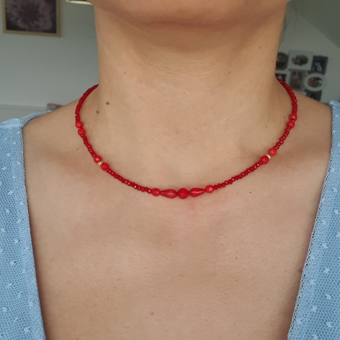 Colier Choker Susan, cu coral, argint placat cu aur [2]