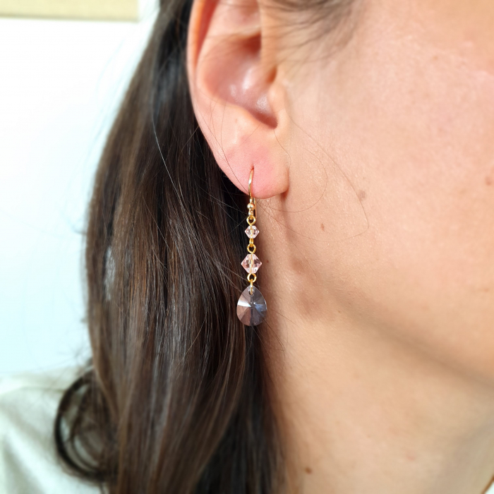 Cercei Drop Pink, argint placat cu aur [2]
