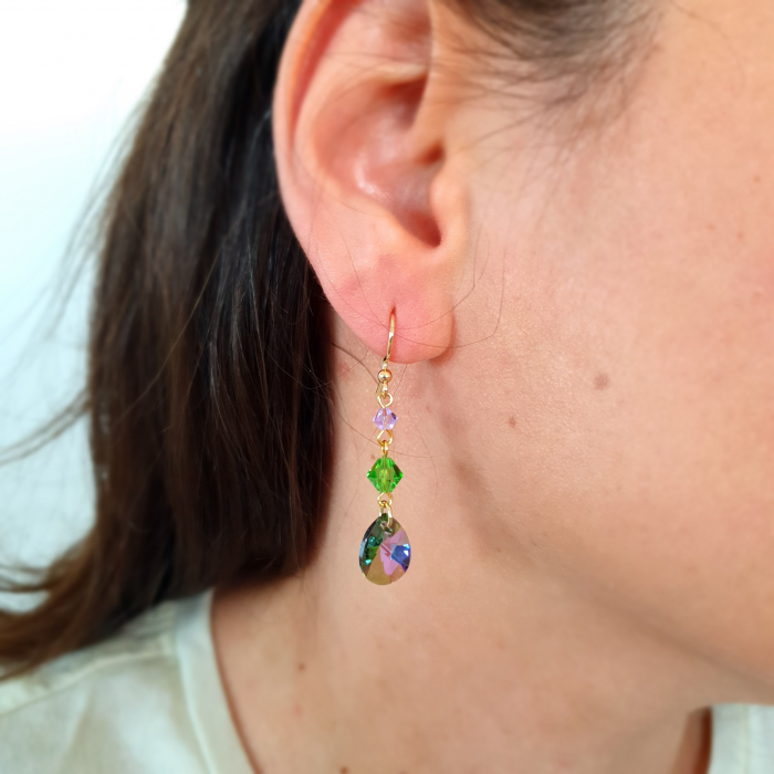 Cercei Drop PurpleGreen, argint placat cu aur [2]