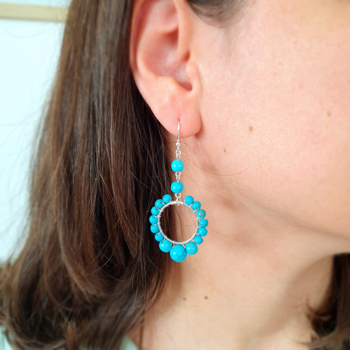 Cercei Hoops Turcoaz, tortite argint [2]