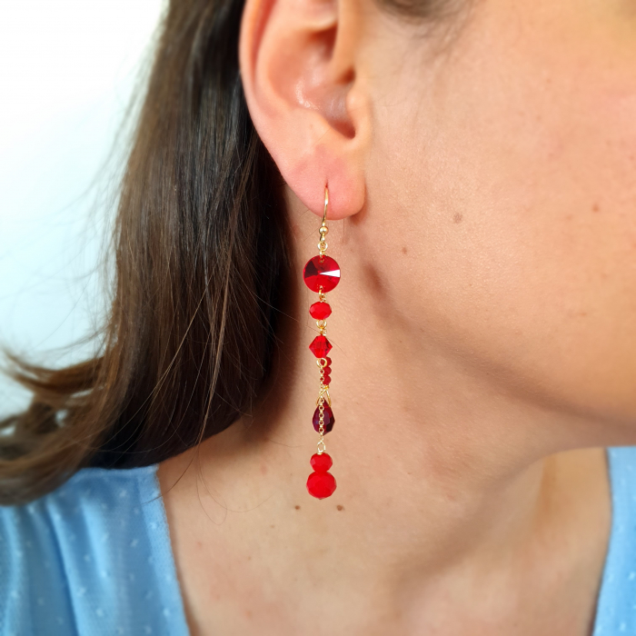 Cercei Love and Red, argint placat cu aur [2]