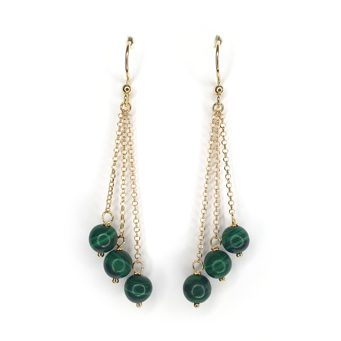 Cercei Tripli Mina, cu malachit Natural, argint placat cu aur [2]