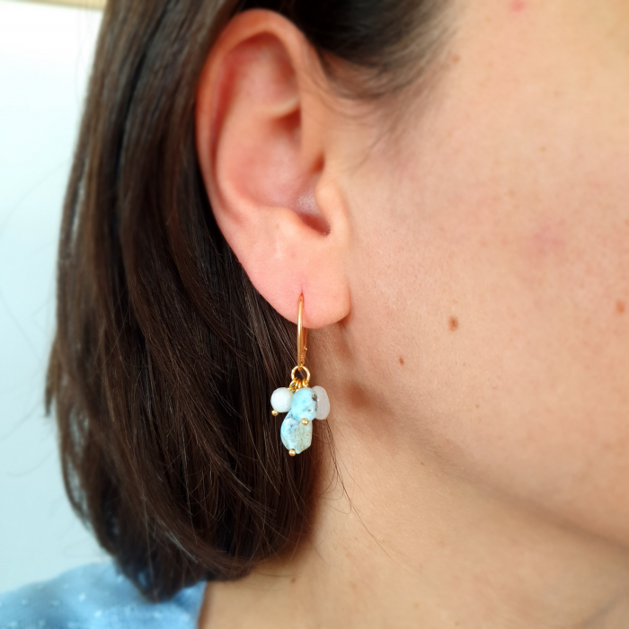Cercei Stones Larimar, argint placat cu aur [2]