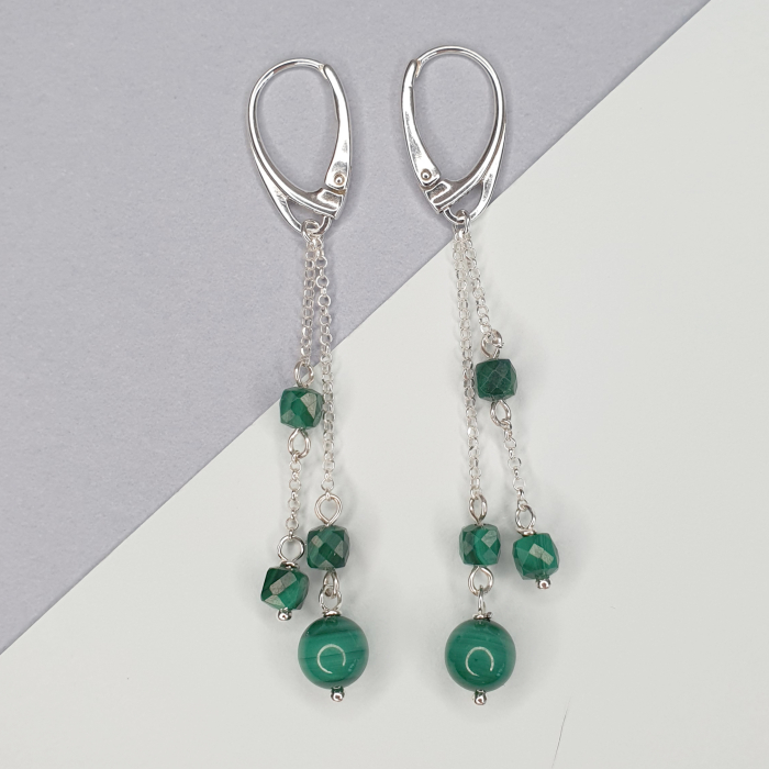 Cercei Crina, cu malachit Natural, argint [2]