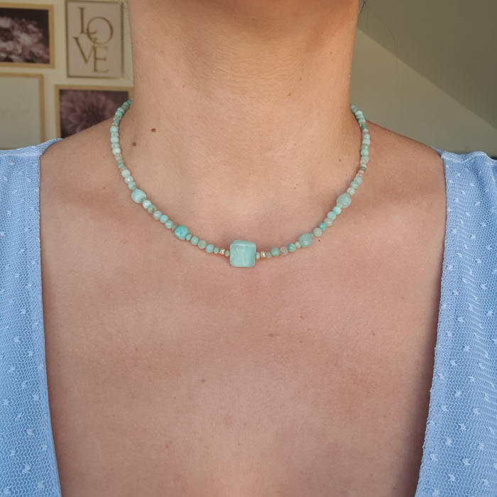 Colier Choker Amazonit, argint placat cu aur [3]
