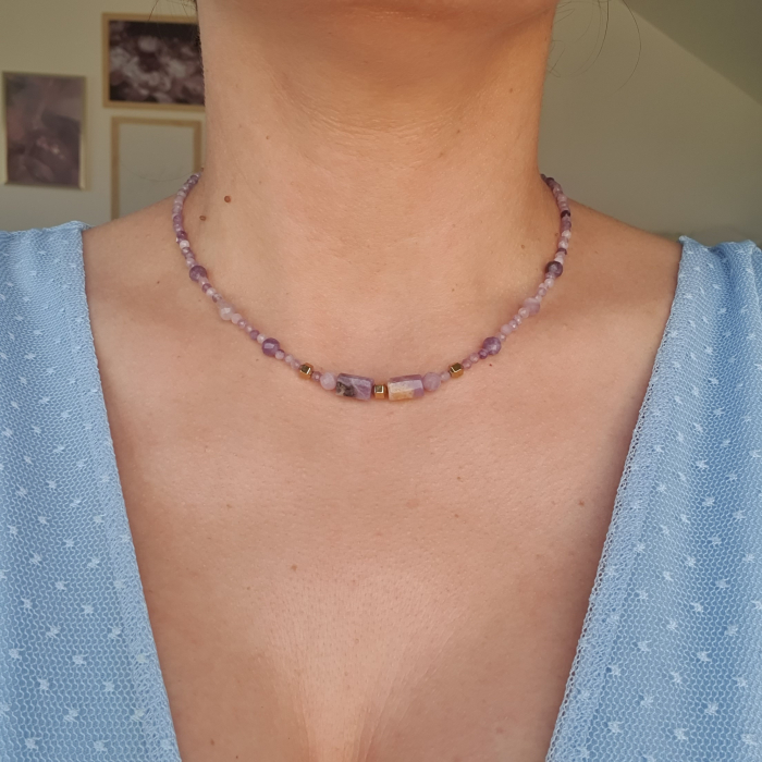 Colier Choker Lepidolit, argint placat cu aur [3]