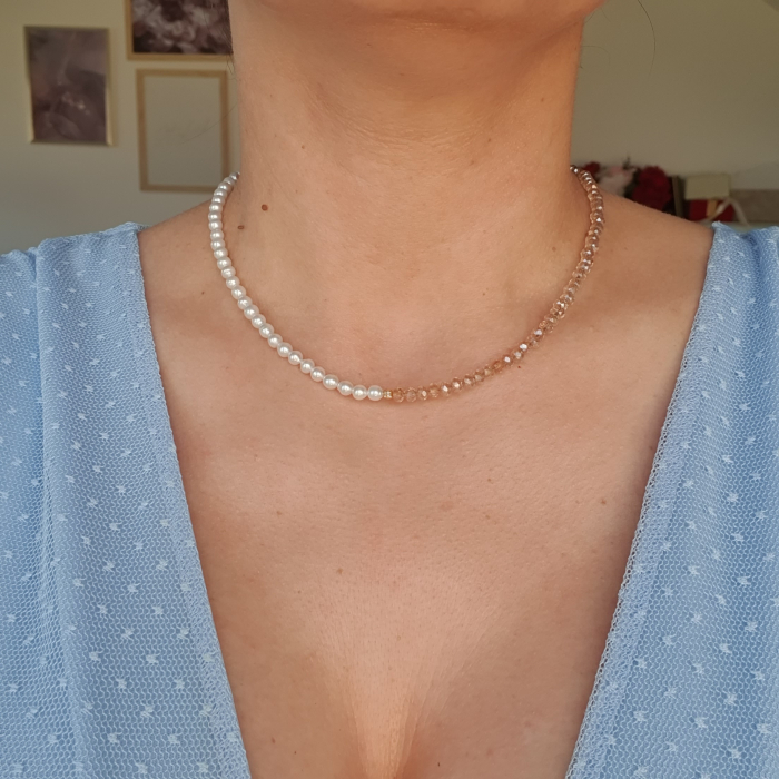 Colier Choker Perle Cristaline,  argint placat cu aur [2]