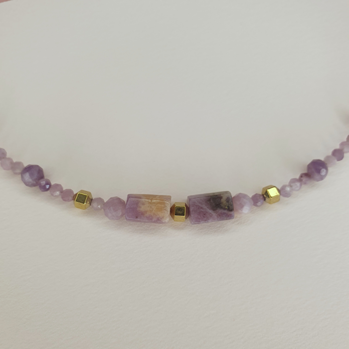 Colier Choker Lepidolit, argint placat cu aur [2]