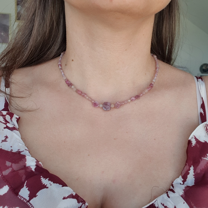 Colier Choker Turmalina Roz, argint placat cu aur [3]