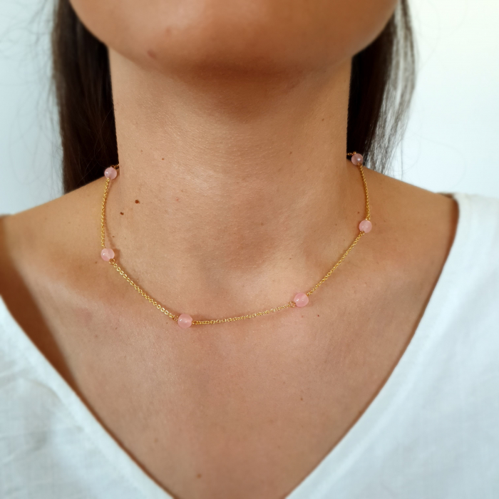 Colier Rare Pink Jade, argint placat cu aur [2]