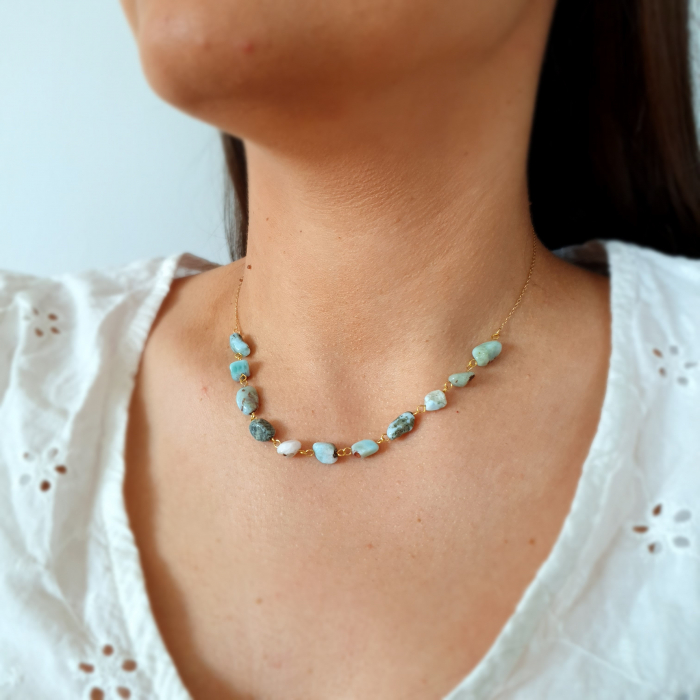 Colier Stones Larimar, argint placat cu aur [2]