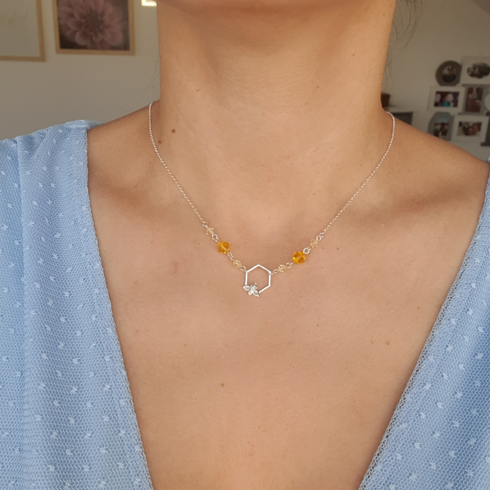 Set colier si cercei cu tija Honey Bee, argint [6]