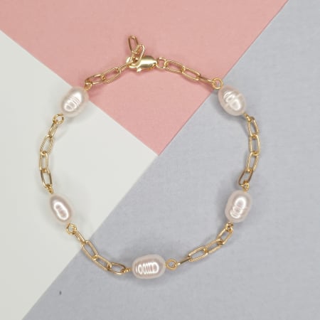 Bijuterii cu perle - Bratara cu perle Andra, argint placat cu aur