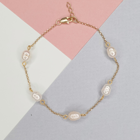 Bijuterii cu perle - Bratara cu perle Cristina, argint placat cu aur