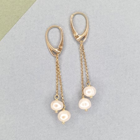 Rac - Cercei Mira cu perle de cultura, argint placat cu aur