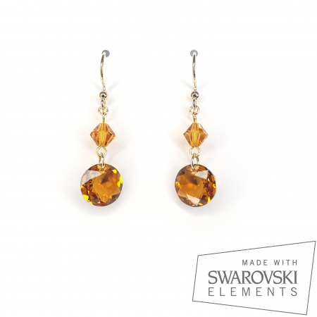 Cercei Swarovski - Cercei Chaton Topaz, argint placat cu aur