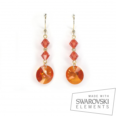 Cercei Swarovski - Cercei Orange Mist, argint placat cu aur