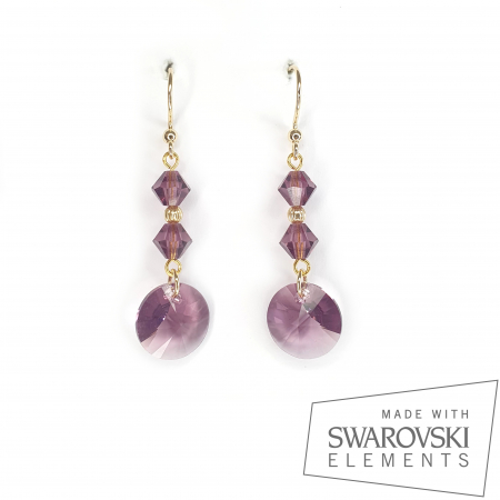 Cercei Swarovski - Cercei Prune Mist, argint placat cu aur