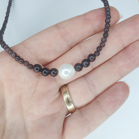 Berbec - Colier Choker Granat Pearls, argint placat cu aur