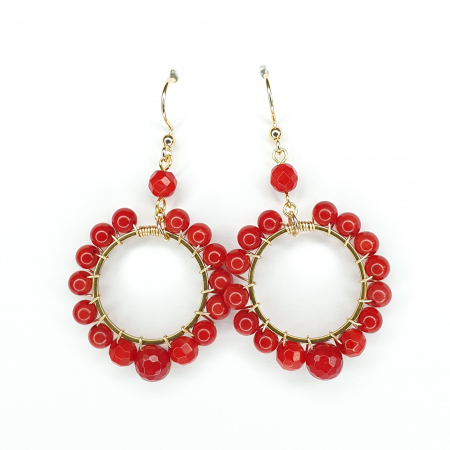 Cercei - Cercei Hoops Coral, tortite argint placat cu aur