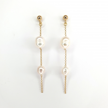 Bijuterii cu perle - Cercei Golden Long Pearls, argint placat cu aur