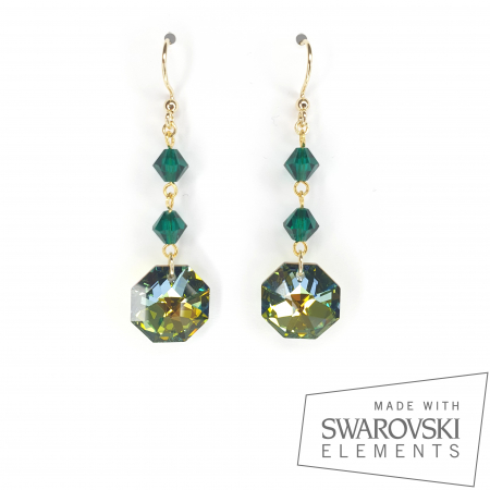 Cercei Swarovski - Cercei Octogon Cici, argint placat cu aur