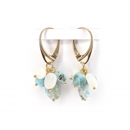 Bijuterii argint - Cercei Stones Larimar, argint placat cu aur