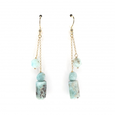 Cercei - Cercei Dublu Larimar, argint placat cu aur