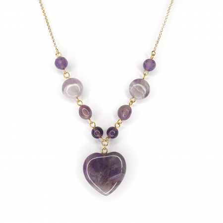 Ametist - Colier Ametist Heart, argint placat cu aur