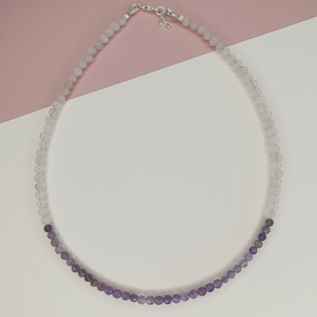Bijuterii dupa piatra - Colier Choker Ametist si Cuart, argint