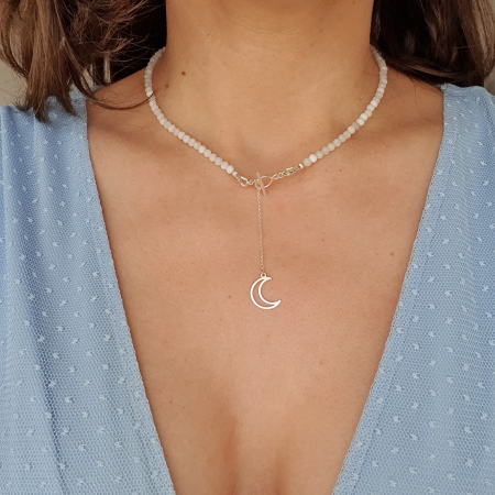 Bijuterii dupa piatra - Colier Choker Piatra lunii Calina, argint