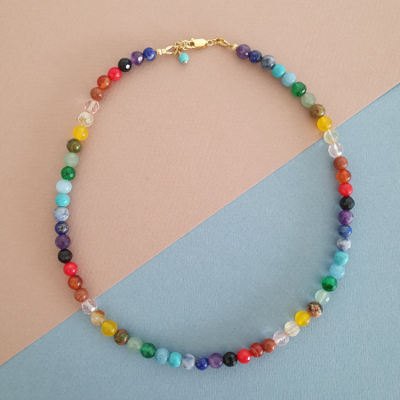 Bijuterii dupa piatra - Colier Choker Chakre, argint placat cu aur