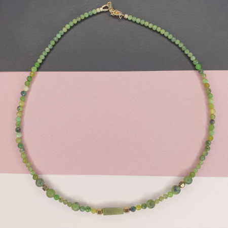Jad - Colier Choker Jad Canadian, argint placat cu aur