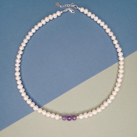 Bijuterii cu perle - Colier Choker Lily, argint