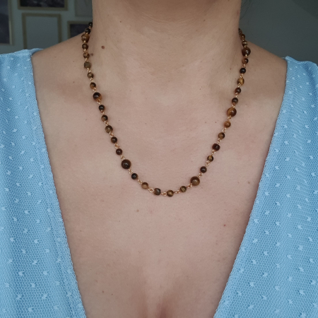 Leu - Colier complet Ochi de tigru, argint placat cu aur