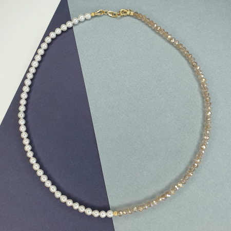 Bijuterii cu perle - Colier Choker Perle Cristaline,  argint placat cu aur