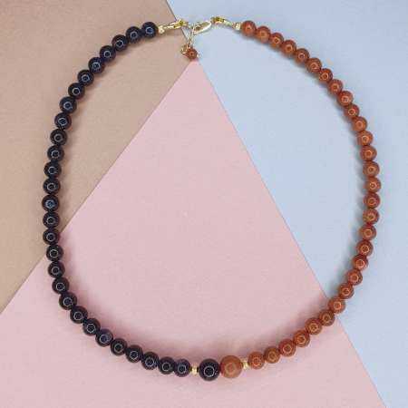 Bijuterii dupa piatra - Colier Choker Piatra soarelui, argint placat cu aur