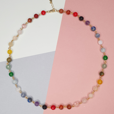 Aventurin - Colier Complet Chakre, argint placat cu aur