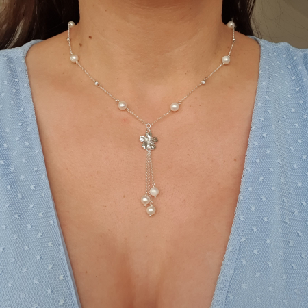 Bijuterii cu perle - Colier cu perle Floare, argint