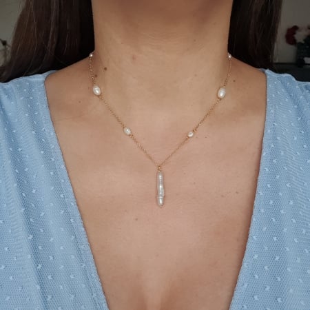 Rac - Colier Florina cu perle de cultura, argint placat cu aur