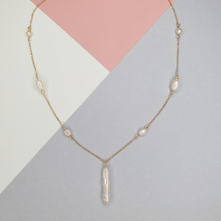 Colier Florina cu perle de cultura, argint placat cu aur [2]